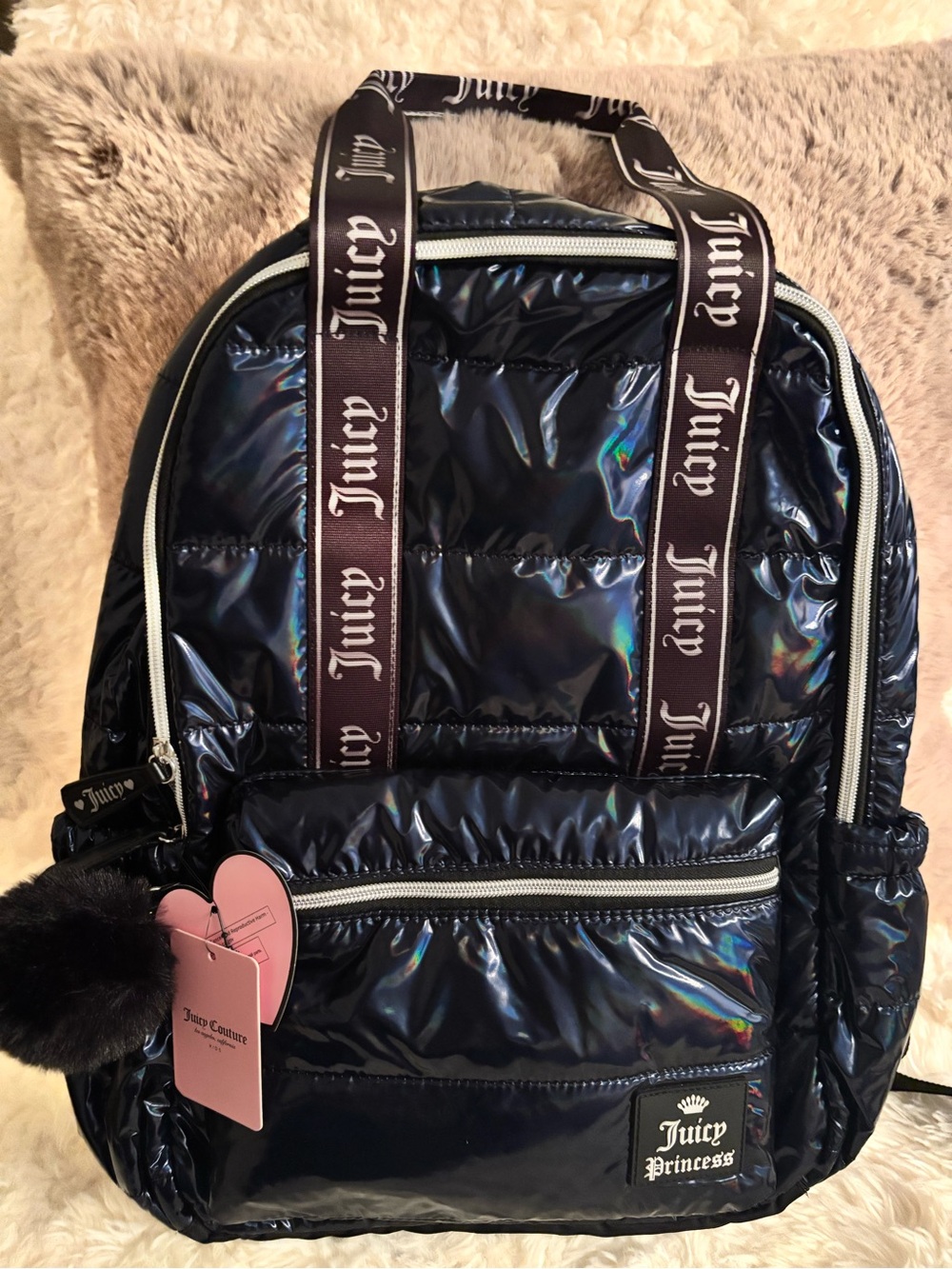 Juicy Couture Iridescent Navy Holographic Backpack with Logo Straps